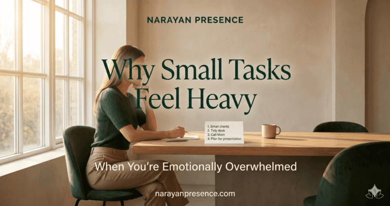 Professional experiencing emotional overwhelm and mental fatigue while looking at a simple task list