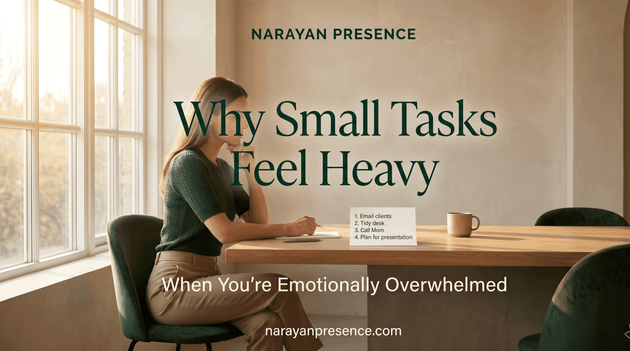 Professional experiencing emotional overwhelm and mental fatigue while looking at a simple task list